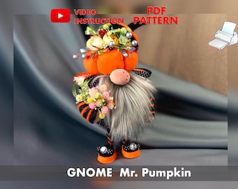 Patrón PDF de gnomo disfrazado de calabaza: Gnomo escandinavo de Halloween (DIY)