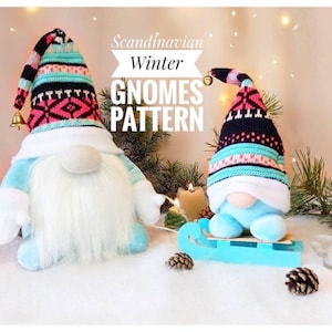 Blue Winter Gnomes PDF Pattern: Scandinavian Christmas Gnomes DIY + Sleigh (Digital Download)