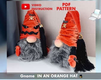 Halloween Gnome PDF Pattern, Orange Hat Scandinavian Gnome (Digital Download)