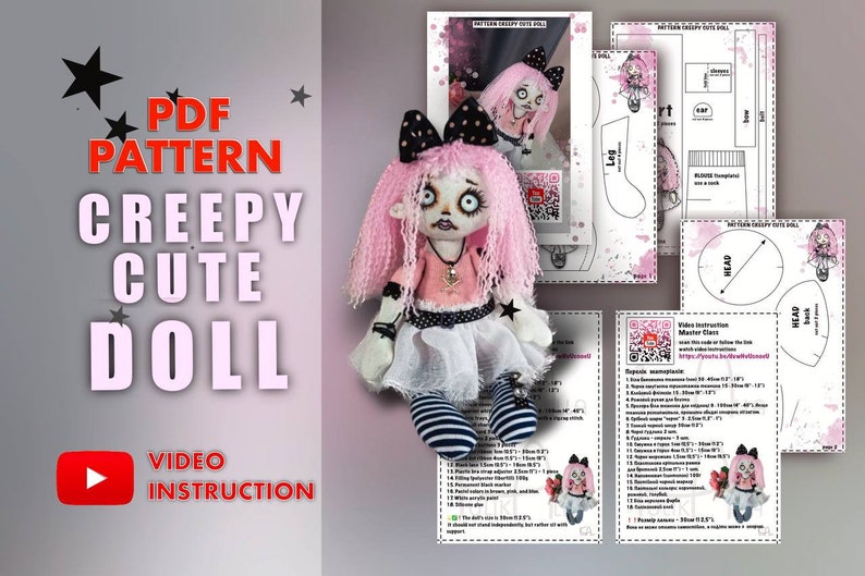 PDF Patterns for a Creepy Cute Doll Halloween Pattern PDF , DIY ...