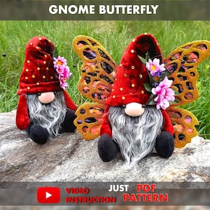 Modello di gnomo farfalla in pdf gnomo PDF gnomo primaverile scandinavo gnomo floreale fai-da-te fatto a mano + video tutorial gratuito