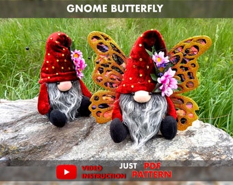 Patrón de gnomo mariposa pdf gnomo PDF gnomo de primavera escandinavo gnomo de flores DIY hecho a mano + video tutorial gratis
