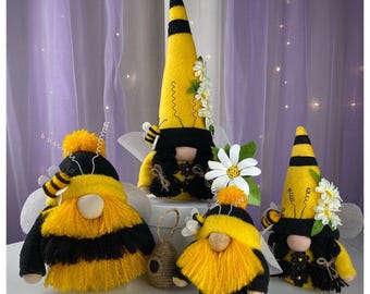set of 4 Bee Gnome Family PDF Pattern: Scandinavian Summer Gnomes (DIY)
