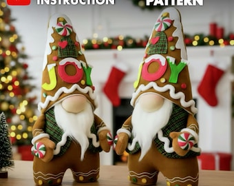 Patrón de costura en PDF de gnomo de jengibre de 50 cm / Patrón de gnomo navideño con videotutorial / Decoración navideña escandinava / Manualidad navideña DIY