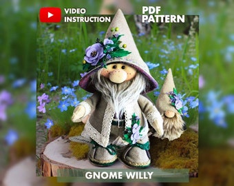 Willy the Gnome in a wonderful burlap costume pattern pdf   gnome with a face PDF scandinavian gnome DIY HandMade + free video tutorial