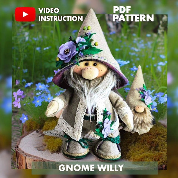 Willy the Gnome in a wonderful burlap costume pattern pdf   gnome with a face PDF scandinavian gnome DIY HandMade + free video tutorial