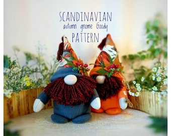 Patrón PDF de Gnomo Goody Gnomo escandinavo de otoño, gnomo naranja DIY Hecho a mano + video tutorial gratuito de regalo de Halloween