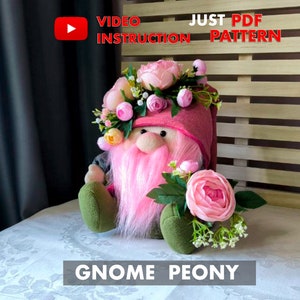 Peony gnome pattern pdf gnome  PDF scandinavian gnome flower gnome DIY HandMade + free video tutorial