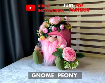 Patrón de gnomo peonía pdf gnomo PDF gnomo escandinavo gnomo de flores DIY hecho a mano + video tutorial gratis