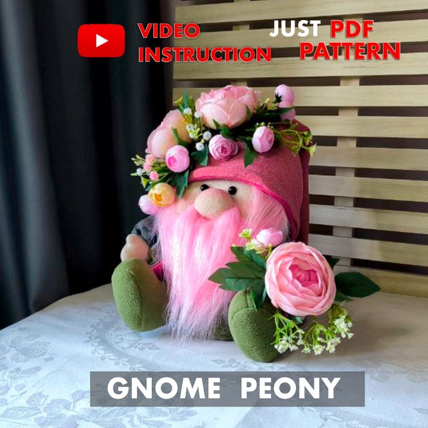 Patrón de gnomo peonía pdf gnomo PDF gnomo escandinavo gnomo de flores DIY hecho a mano + video tutorial gratis