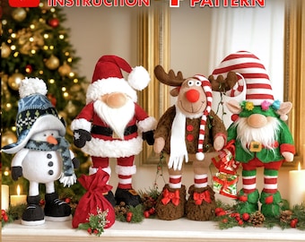 Patrón de costura para elfo navideño, Rodolfo, muñeco de nieve y gnomo de Papá Noel (4 unidades, PDF) / 34 cm/13″-35/14″. Regalo y decoración perfectos para las fiestas.