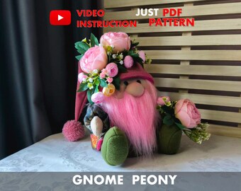 Peony gnome pattern pdf gnome  PDF scandinavian gnome flower gnome DIY HandMade + free video tutorial