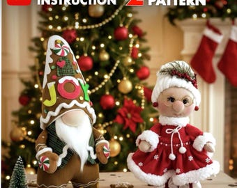 Conjunto de 2 patrones de costura en PDF: Rodolfo/Señora Claus y gnomo de jengibre