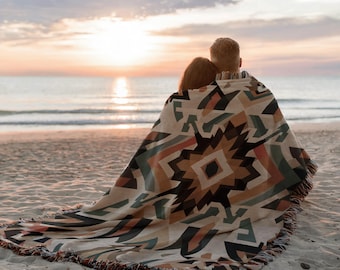Southwest Geometric Woven Blanket | Cozy Native Throw | Tribal Tapestry | Rustic Navajo Print | Boho Home Decor | Bold Colored Pattern Throw
