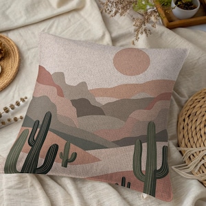 Desert Cactus Woven Pillow: Southwest Boho Home Decor