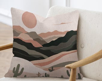 Southwest Desert Tapestry Pillow: Mountain Sunset Scene, 17" x 18" Cotton Blend