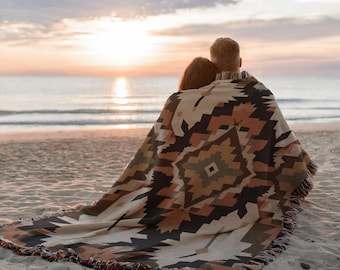 Southwest Geometric Woven Blanket | Cozy Native Throw | Tribal Tapestry | Rustic Navajo Print | Boho Home Decor | Bold Colored Pattern Throw