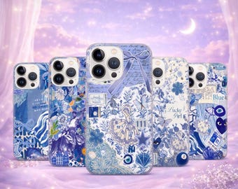 Blue Coquette Collage Phone Case, Cute Aesthetic