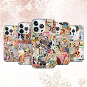 Coque de portable collage Disney, esthétique preppy et mignonne, iPhone 16 15 14 13 12 11 Pro Max 8 Plus X, Samsung Galaxy S24 S23 S22 S20 Ultra