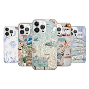 Beachy Blue Collage Phone Case, Preppy and Cute Aesthetic, iPhone 16 15 14 13 12 11 Pro Max 8 Plus X, Samsung  S24 S23 S22 S20 Ultra