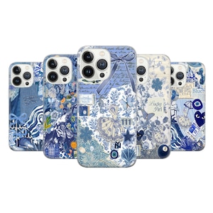 Blue Coquette Collage Phone Case, Preppy and Cute Aesthetic, iPhone 16 15 14 13 12 11 Pro Max 8 Plus X, Samsung Galaxy S24 S23 S22 S20 Ultra
