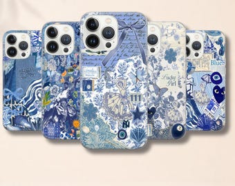 Blue Coquette Collage Phone Case, Cute Aesthetic