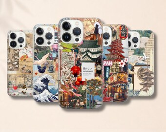 Japanese Collage Phone Case, Aesthetic Preppy Cute Design