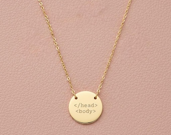 HTML Code Necklace - Funny Programmer Gift - </head><body> Engraved Pendant - Web Developer Jewelry