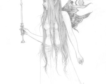 Fairy Pencil Drawing Etsy