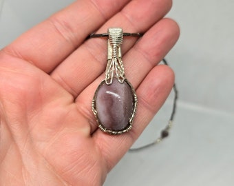 Purple Agate and Herkimer Diamond Sterling Silver Wire Wrapped Necklace Handmade