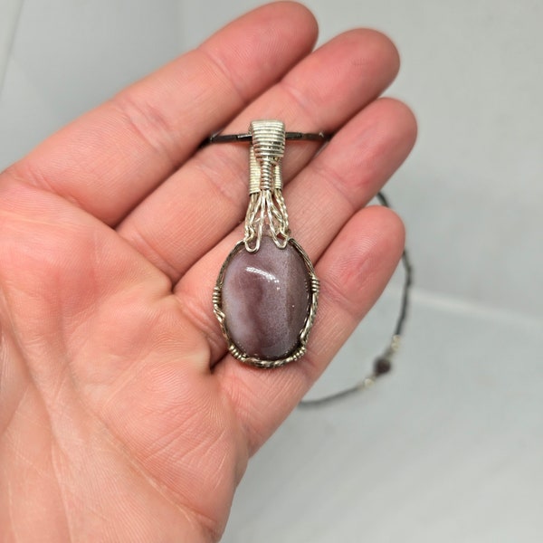 Purple Agate and Herkimer Diamond Sterling Silver Wire Wrapped Necklace Handmade