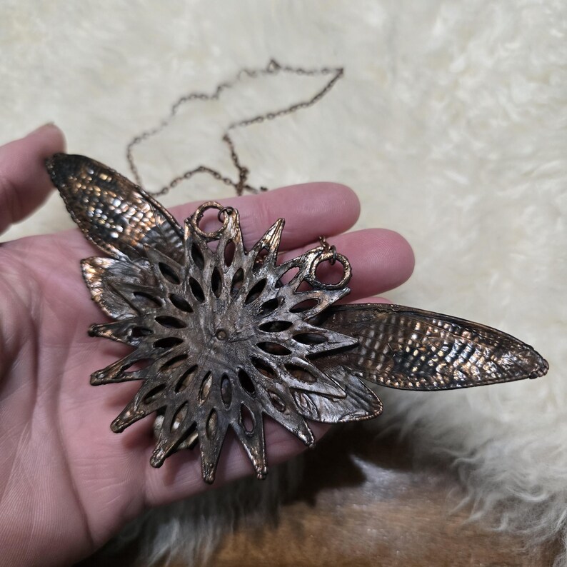 Real Cicada Necklace Electroformed Copper Oddity Jewelry Fire Opal