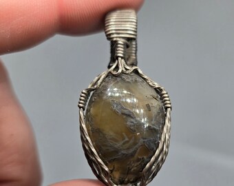 Wire Wrapped Plume Agate Pendant