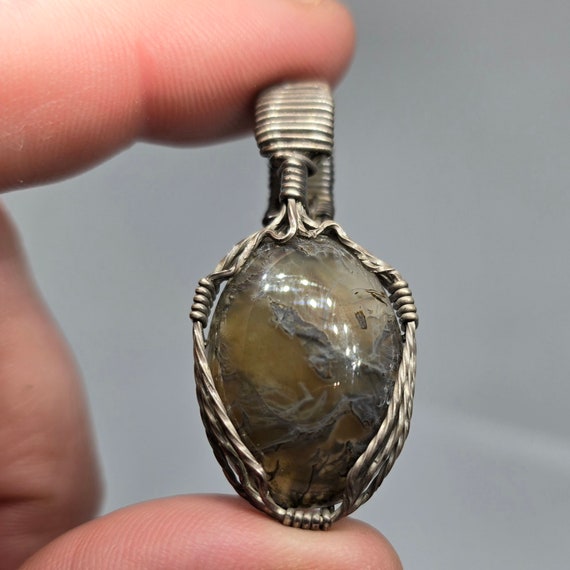 Wire Wrapped Plume Agate Pendant - image 1