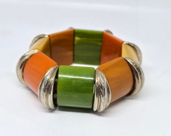 1940s Lucite Stretchy Bracelet Costume Jewelry Green Yellow Orange