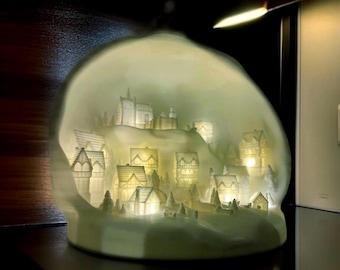 Miniature Town Snow Globe: Detailed Winter Scene