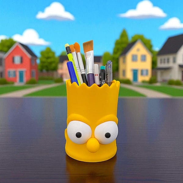 Portalápices y organizador de escritorio de Bart Simpson: almacenamiento para bolígrafos, pinceles, maquillaje y artículos de baño.