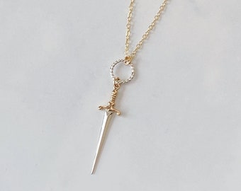 Mixed metal dagger necklace