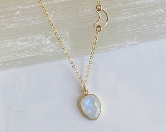 Moonstone and crescent necklace