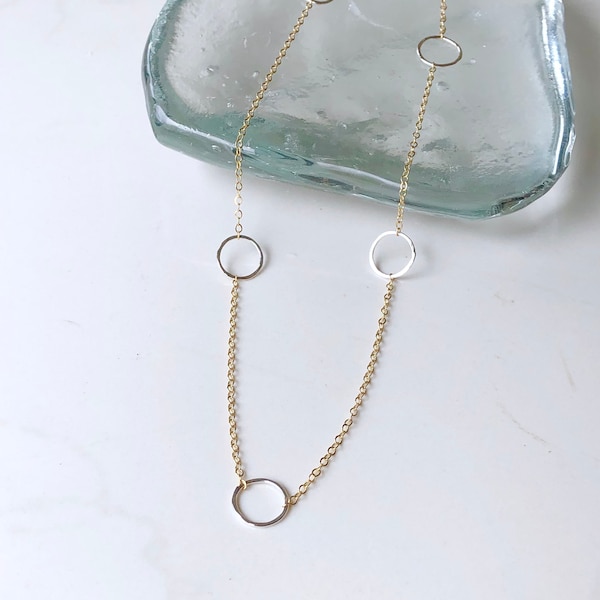 Two Tone Open Circle Necklace in Mixed Metal