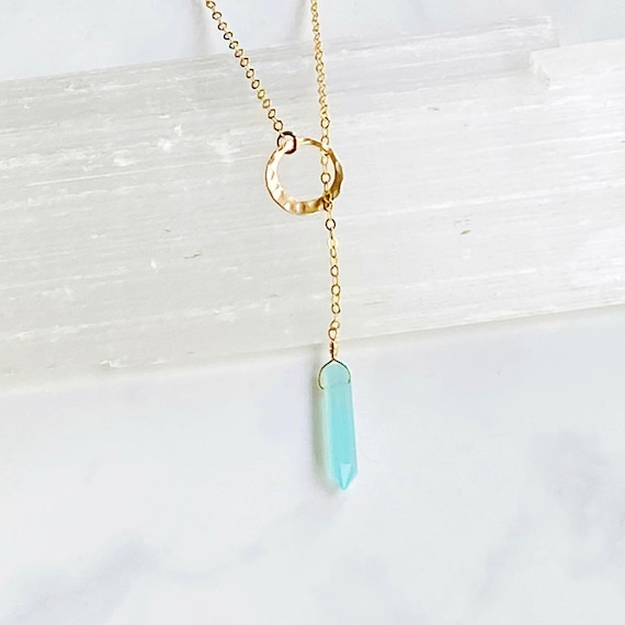Aqua chalcedony lariat
