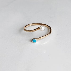 Pearl and turquoise wrap ring