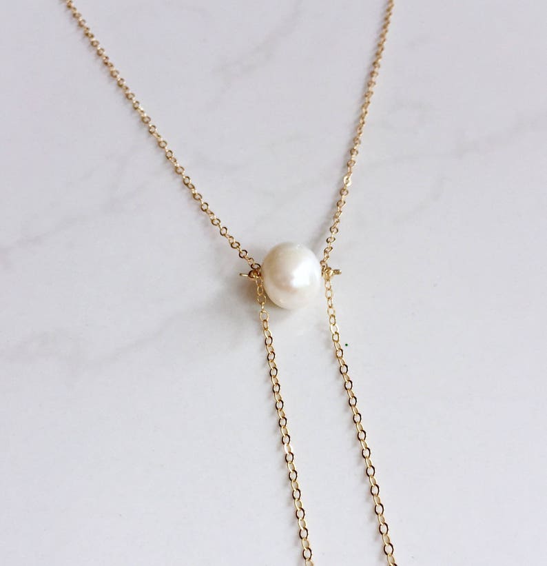 Pearl lariat Y necklace-14kt gf | Etsy