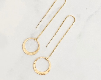 Hammered circle threader earrings