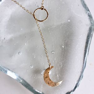 Crescent moon lariat necklace