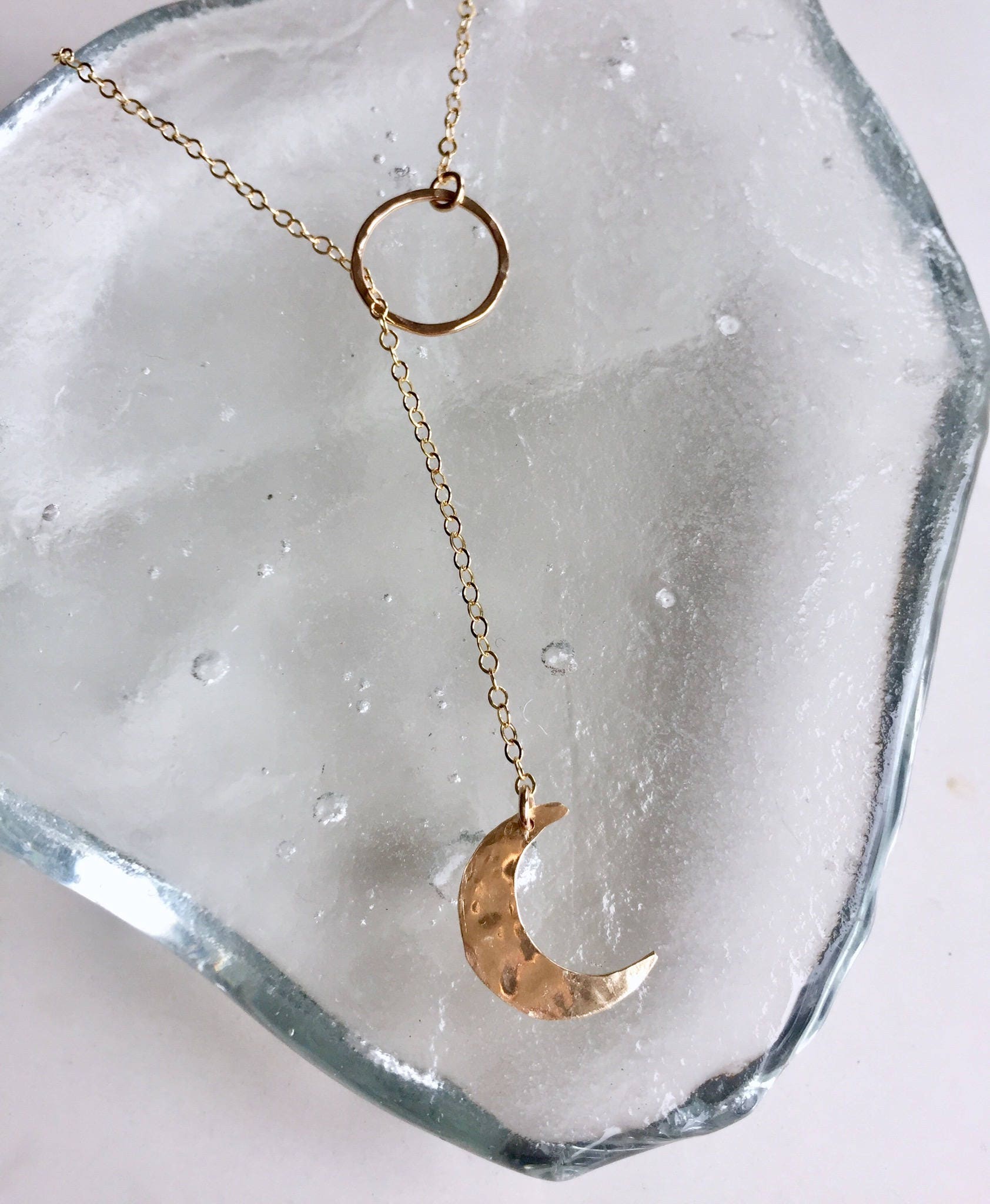 Crescent Moon Lariat Necklace Etsy Canada