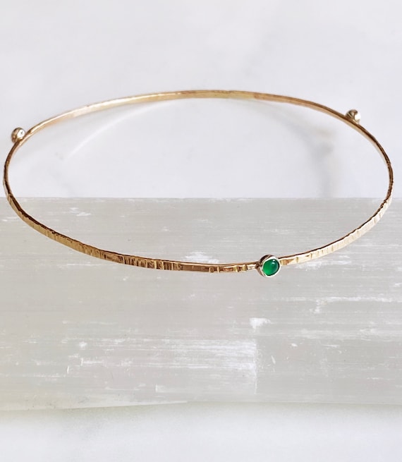 Textured green onyx bangle-14kt gf