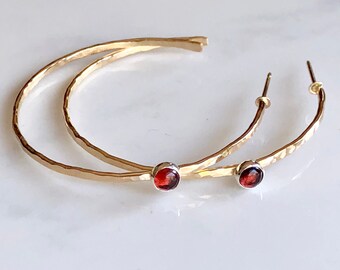 Hammered garnet hoops
