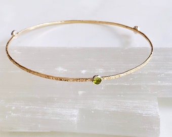 Textured peridot bangle-14kt gf