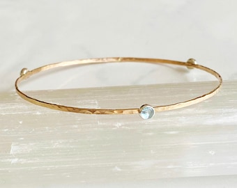 Hammered aquamarine bangle-14kt gf